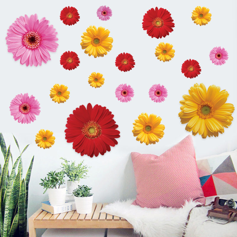 厂家批发浪漫雏菊墙贴卧室客厅婚房背景墙面装饰画自粘贴纸AY6015