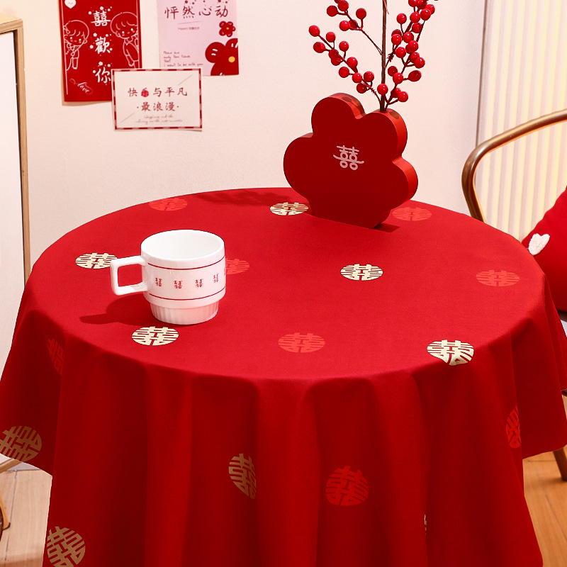 Red Wedding Tea Tablecloth Engagement Banquet Table Decoration Wedding Room Arrangement Wedding Groom and Bride Wedding Celebration Supplies Wholesale