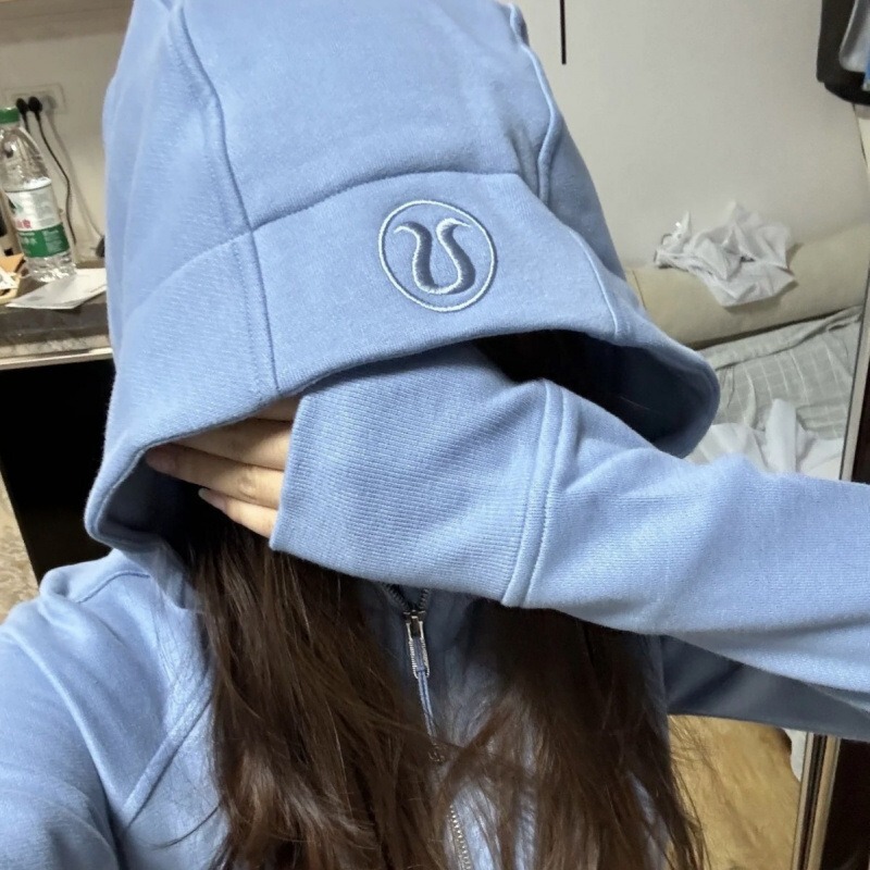 Lulu Original Embroidered Scuba Sweatshirt Women's Slim-Fit Hooded Fleece-Lined Jacket Zipper Casual Sports Yoga Top