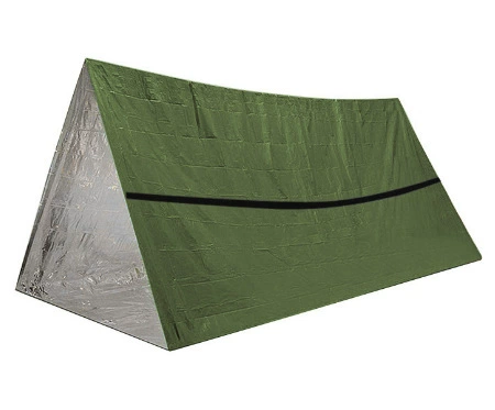 First aid life tent emergency shelter, PET + aluminum reflective, 2.4×1.5×0.9 m, compact pack