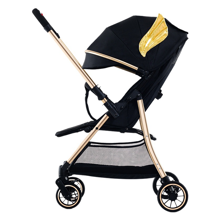 Cochecito de bebé que permite sentarse y acostarse, vista panorámica bidireccional, plegado con un botón, desplazamiento por empuje y tracción, cochecito ligero para niños de cuatro ruedas.