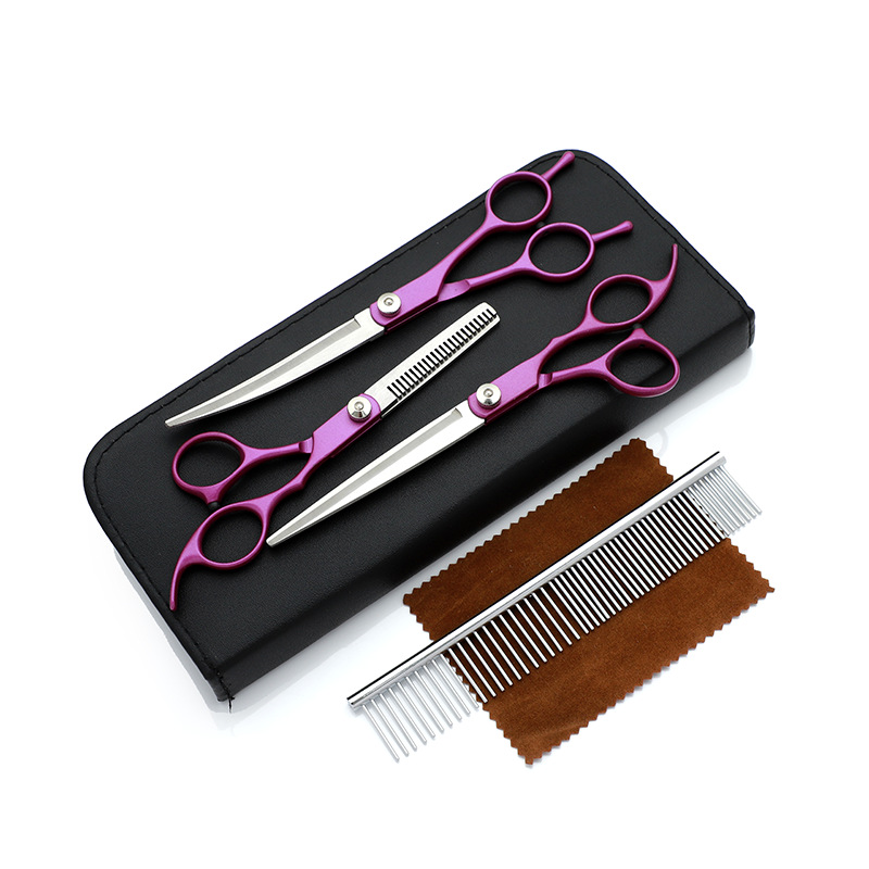 Venta al por mayor de fábrica mascota corte de pelo herramientas de belleza traje profesional de corte de pelo de perro tijeras curvadas perro corte de pelo traje
