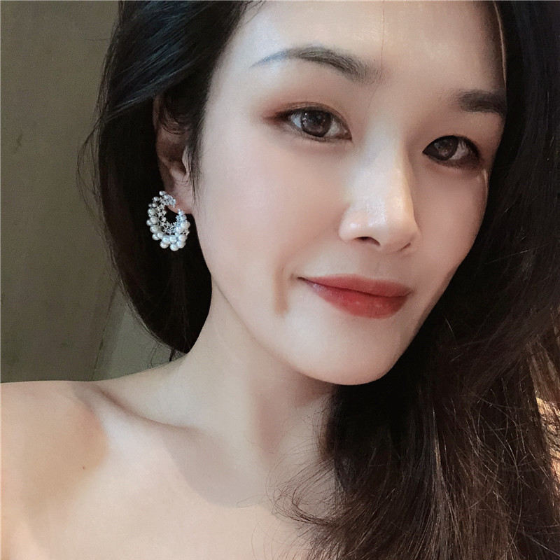 17g Weight 1 Pair Elegant Lady Geometric Plating Inlay Alloy Artificial Pearls Zircon Ear Studs