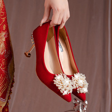 红色婚鞋新娘高跟鞋秀禾婚纱两穿大码结婚敬酒不累脚高级感单鞋女