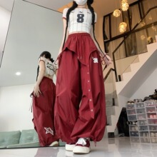 原版做法 复古军绿色工装裤街舞爵士嘻哈速干褶皱休闲直筒裤潮牌