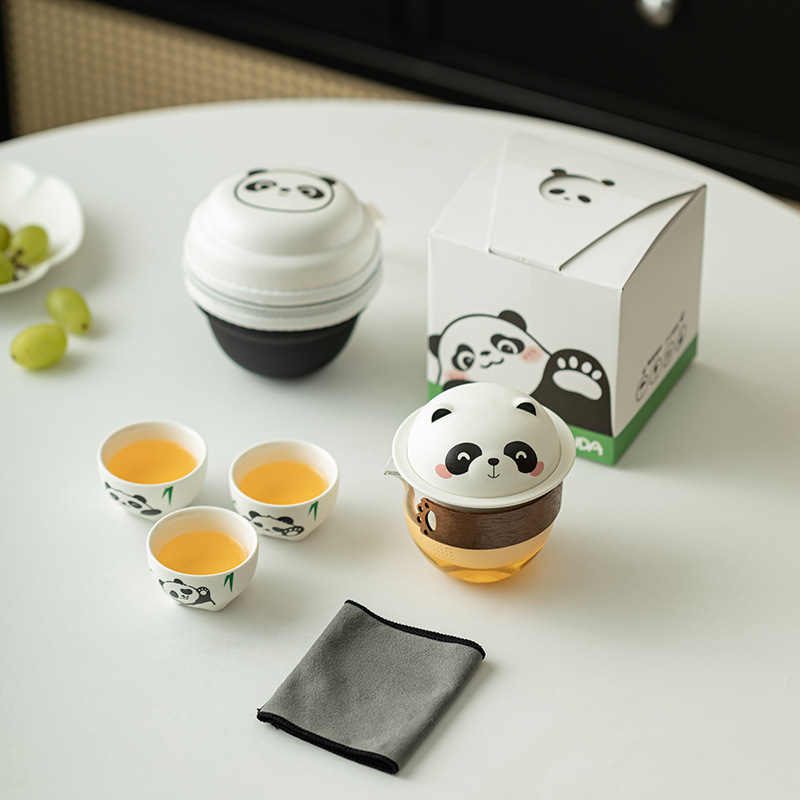 Panda Quick Cup Travel чайный набор портативный горшок с тремя чашками керамического чая на открытом воздухе кемпинг кунг-фу чайный набор