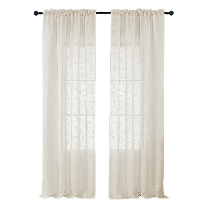 Entrega producto terminado Amazon transfronterizo Comercio exterior gasa cortina de hilo de lino Rod punzonado cortina corta cortinas fábrica de Ventas Directas