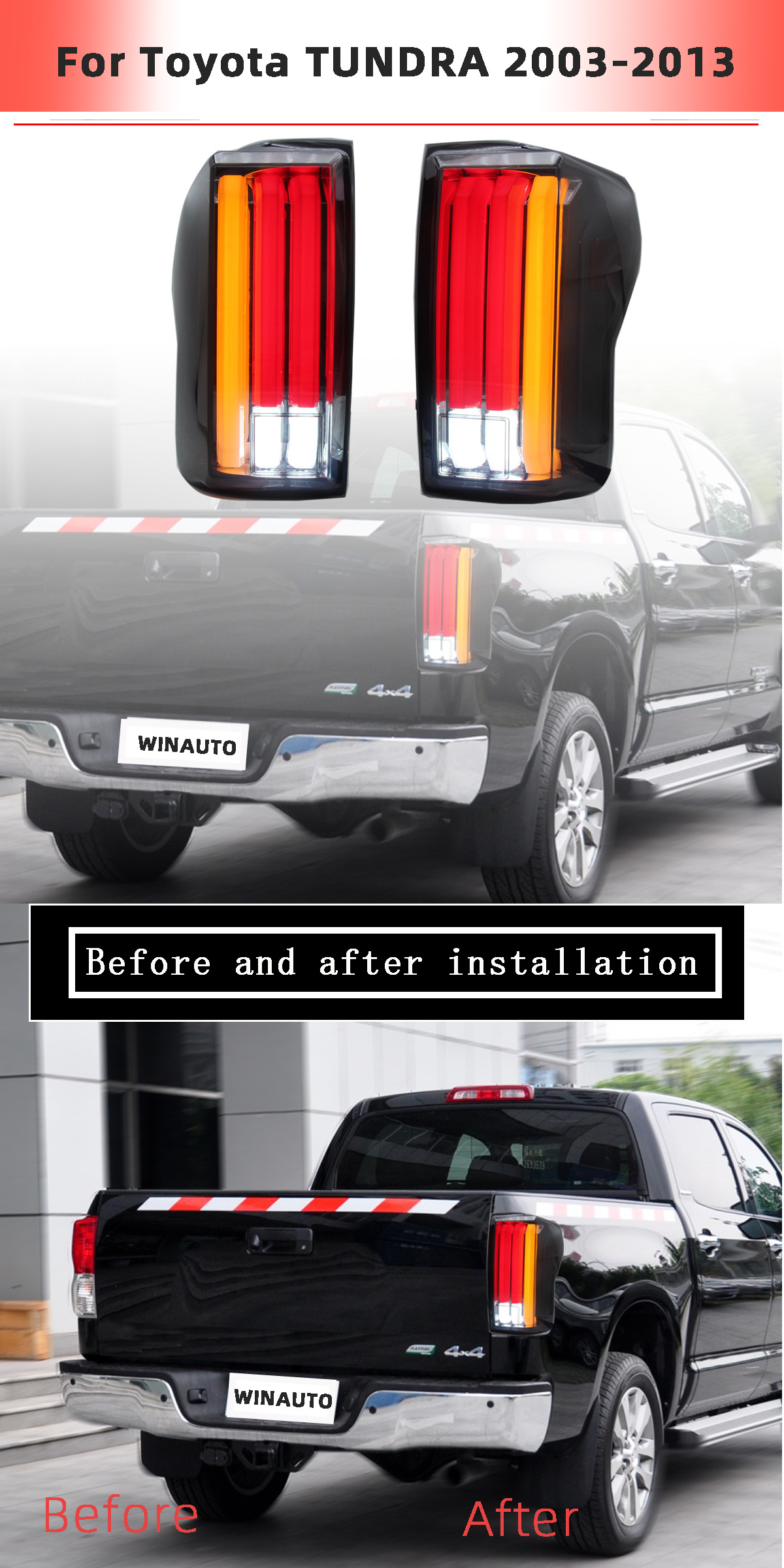For Black Smoke 2007-2013 Toyota Tundra LED Light Tube Tail Lights Brake Lamps - Foto 9