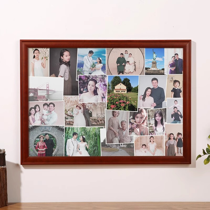 Home-Use Solid Wood Vintage Photo Display Frame, Empty Frame for Large and Multiple Photos, Nostalgic Wall-Mounted Display Rack