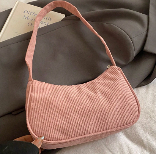 Corduroy Women's Bag, New Spring and Summer Underarm Bag, Simple and Versatile, Internet Celebrity Baguette Bag, Shoulder Handbag, Baguette Bag