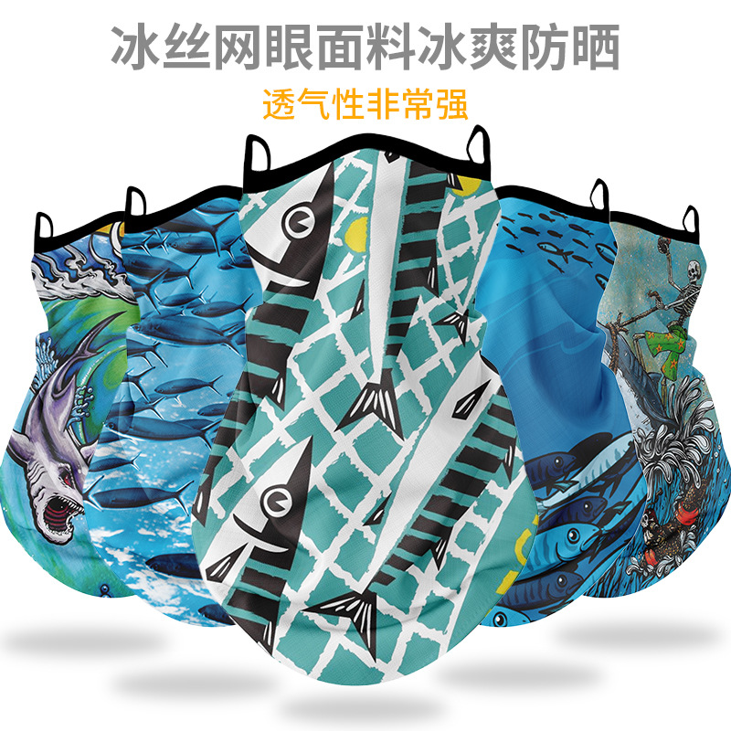 骑行户外运动防晒防风印花三角巾挂耳款面罩钓鱼围脖头巾面巾定制|ru