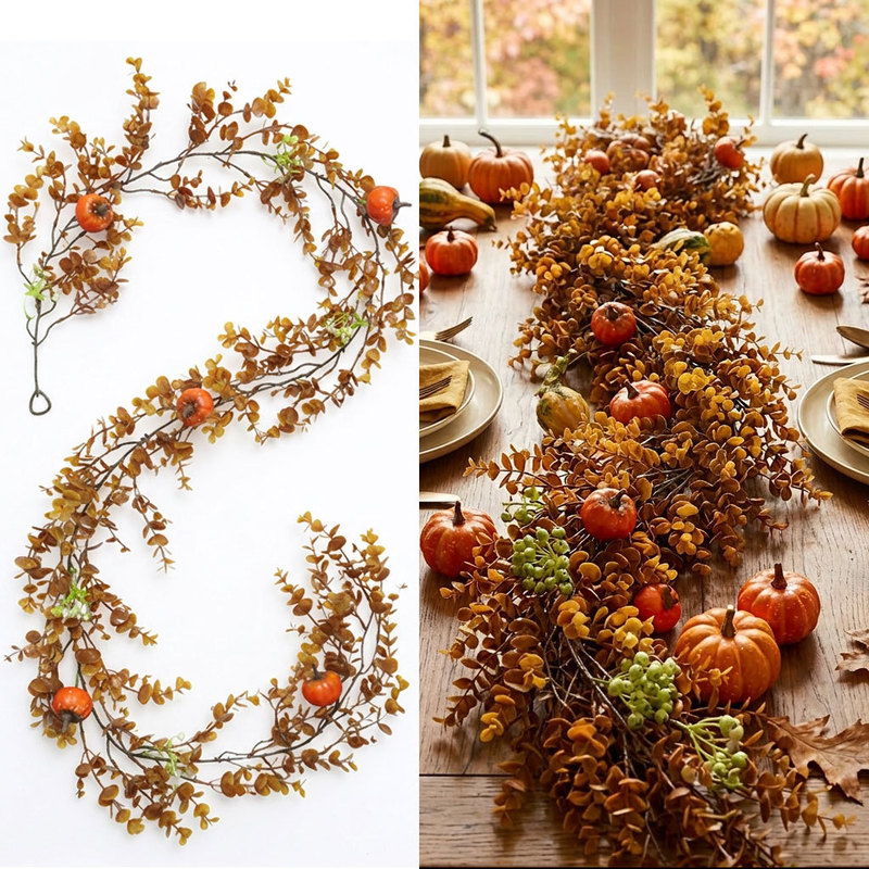 Autumn Harvest Festival Hanging Decorations, Artificial Autumn Eucalyptus Berries and Red Fruit Vines, Decorative Wall Hanging Vines