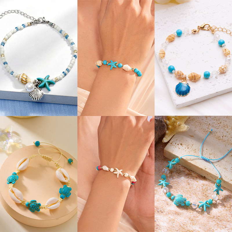 Cross-border European and American Jewelry Bohemian Starfish Shell Conch Beaded Bracelet Summer Beach Vacation Bracelet