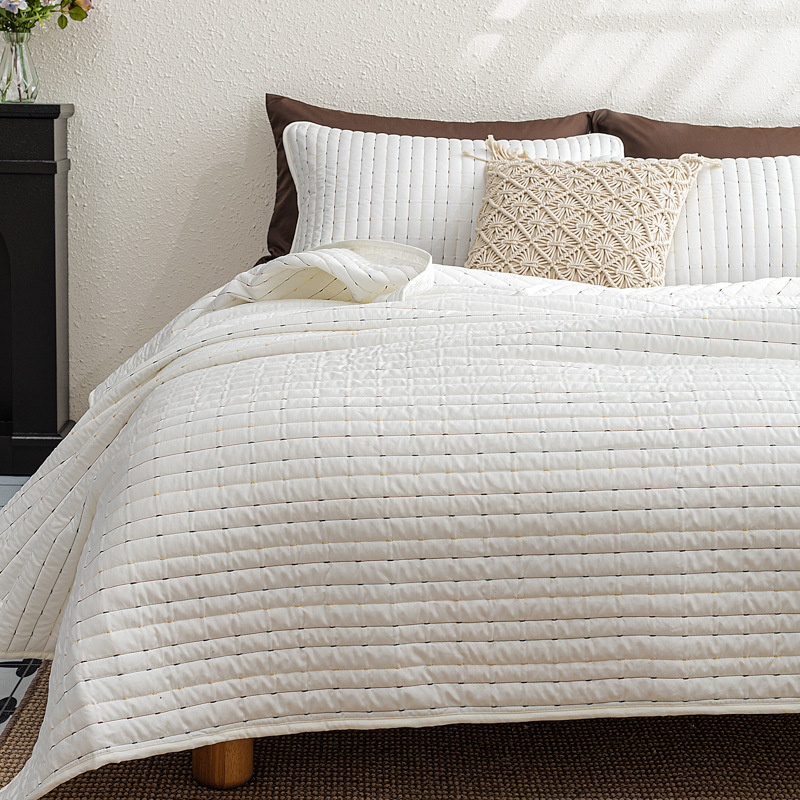 Foreign Trade Washed Cotton Colorful Striped Quilted Embroidered Bed Cover Three-Piece Set, Exclusively for Export to the United States and Europe