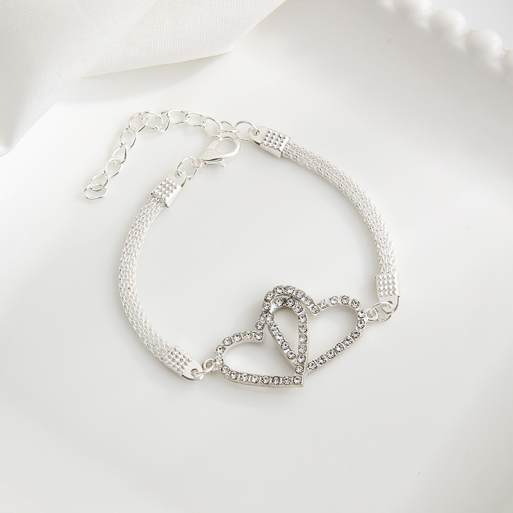 Double Interlocking Heart Bracelet With Full Diamonds And Crystals_voghion.com