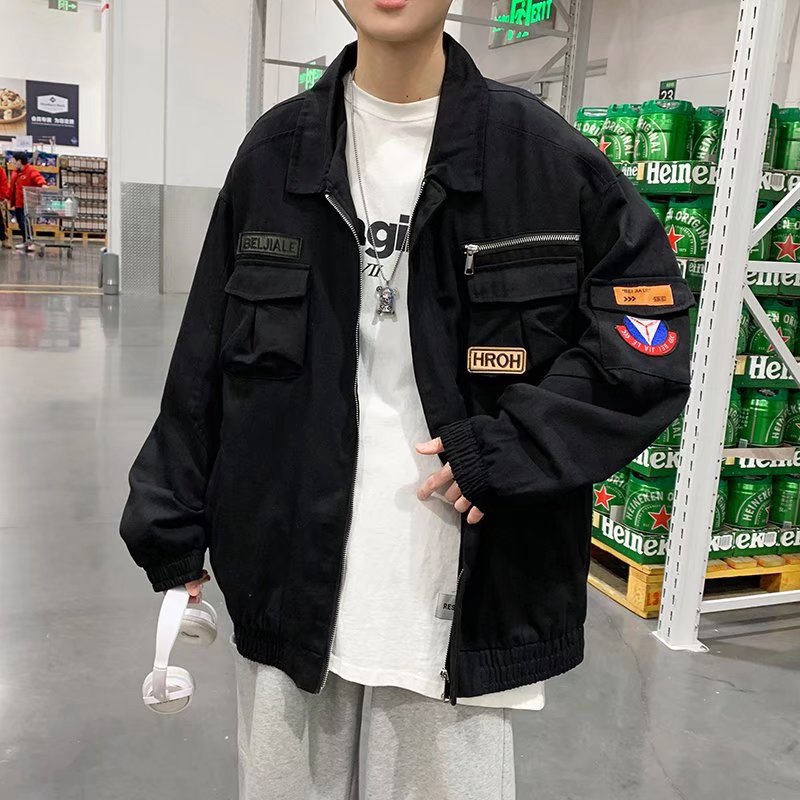 Chaqueta de herramientas de la marca de moda de Hong Kong para hombre 2024 de gran tamaño nueva chaqueta de piloto estilo coreano casual uniforme de béisbol de todo fósforo