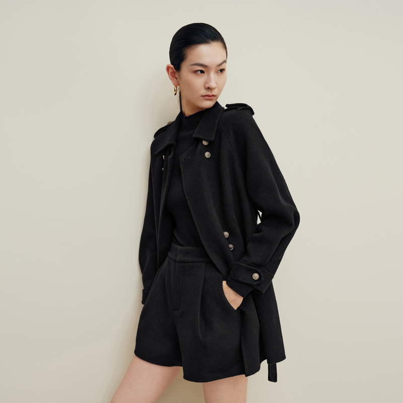 艾诺丝雅诗 59.1%绵羊毛双面呢A字短裤女2024冬季休闲裤31013091|undefined