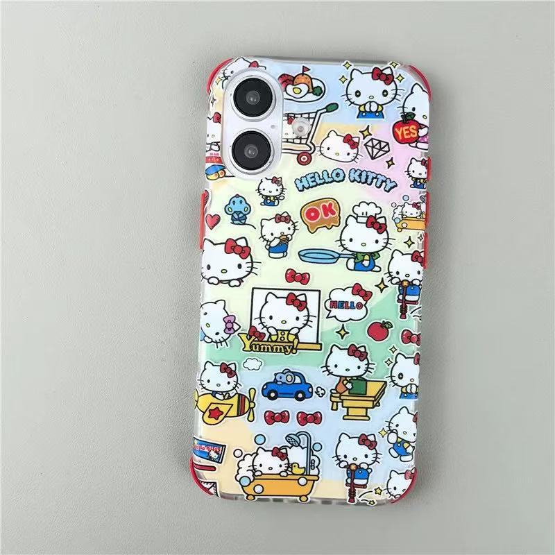 Ilustración de kt de pantalla completa de dibujos animados para iphone15 cuatro esquinas retráctil 16ProMax funda para teléfono móvil Apple 14 femenino 13