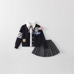 女童秋装2025新款兔子警官衣服毛衣三件套jk裙子中大童洋气套装秋