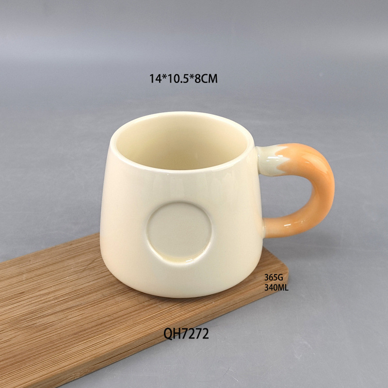 Taza linda de dopamina de temperatura media, mango de cola de zorro, taza de cerámica, taza de agua de dibujos animados, taza de café, taza de leche
