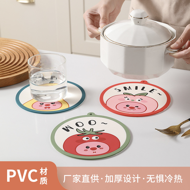 新款水果图案餐垫pvc材质隔热餐垫防滑软胶杯垫耐高温圆形砂锅垫