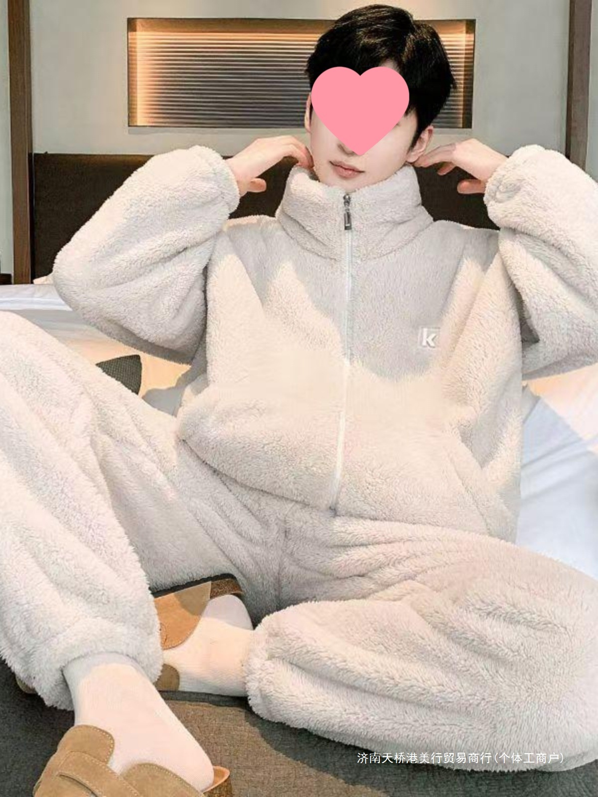 Can Be Worn Outside Men's Large Size Loose Fleece-Lined Thickeneded Warm Velvet Warm Home Clothes Pajamas Set Autumn and Winter New Snowflake Velvet