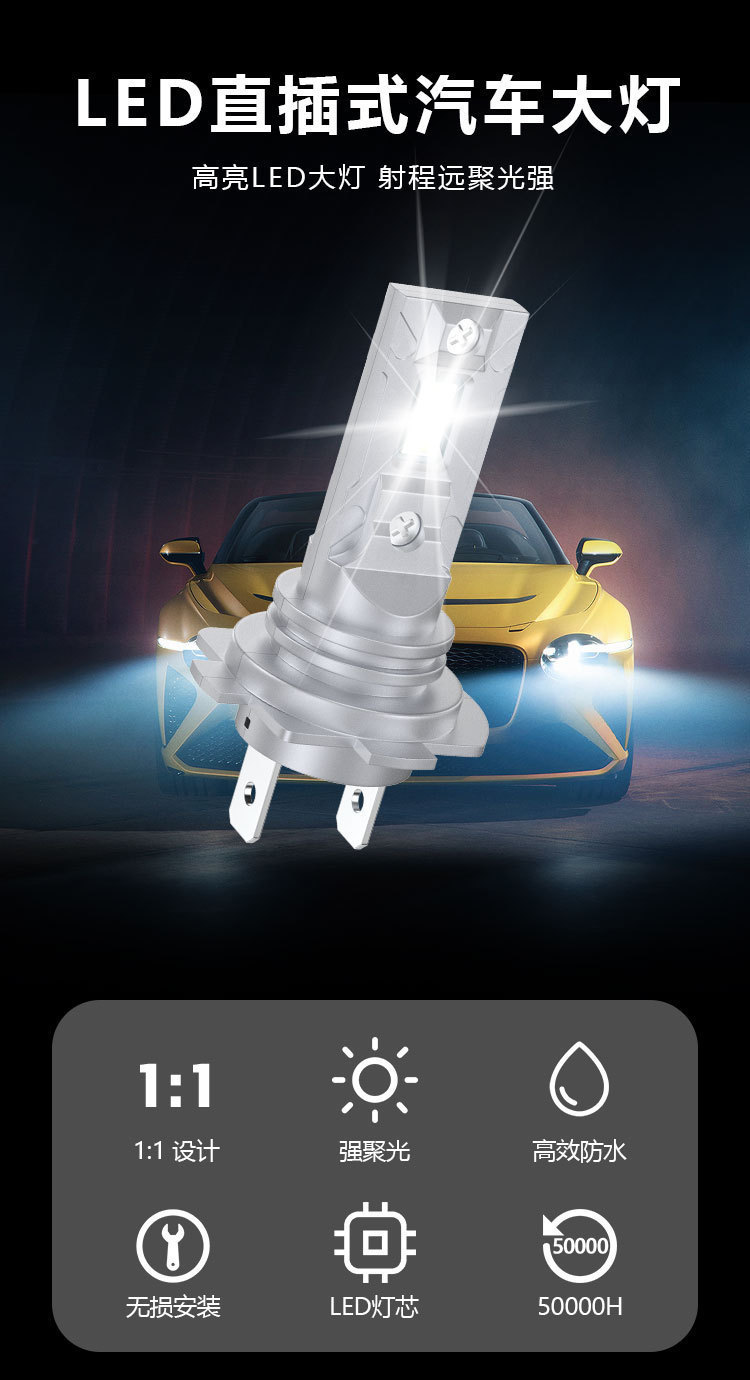 Cross-Border New Car Led Direct Plug-In H7 1:1 Plug-And-Play Car Led Headlight Mini Ultra-Bright Bulb
