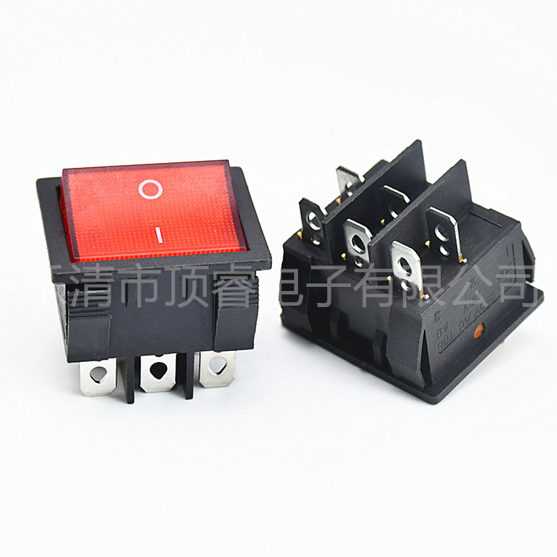 CQC安规认证 KCD9红色大方形 六脚翘板开关 印OI 6脚2档船型开关