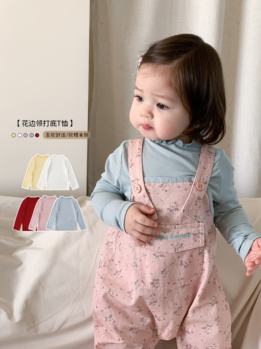 Ropa para niños de caña de pera Camisa de fondo para niñas 2025 primavera nuevos niños Camiseta casual coreana Top Ropa de bebé para niñas