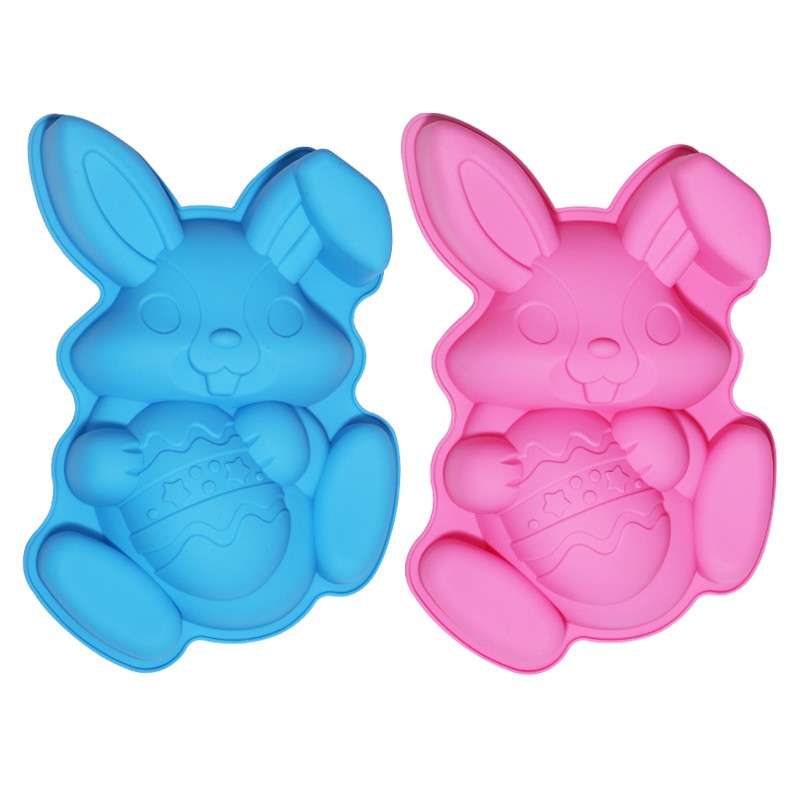 Factory Large Easter Christmas Bunny Holding Egg Baking Baking Food Grade Silicone Cake Mold