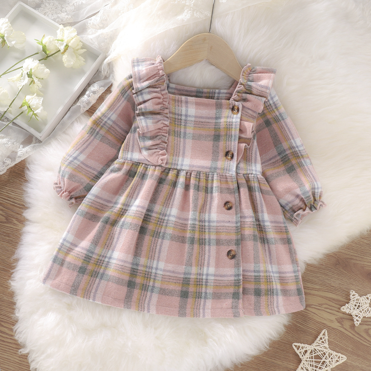 Princesse Plaid Bouton 100% Coton Filles Robes display picture 3