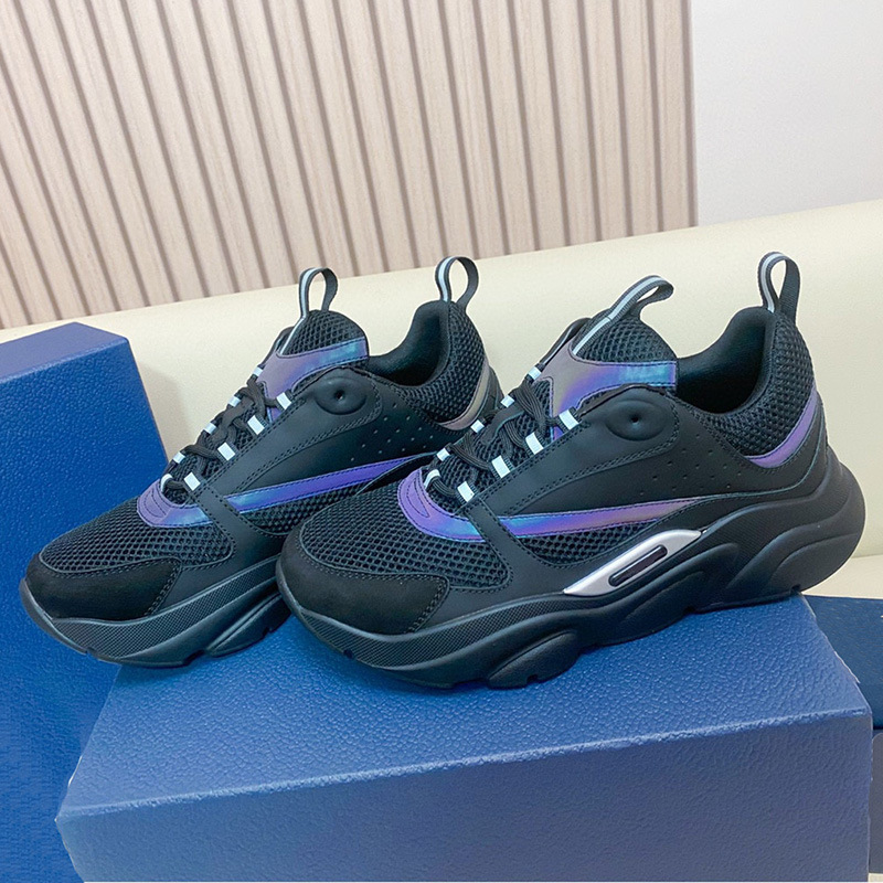 欧洲站跑步鞋时尚情侣款运动鞋牛皮拼接网眼舒适厚底休闲老爹鞋