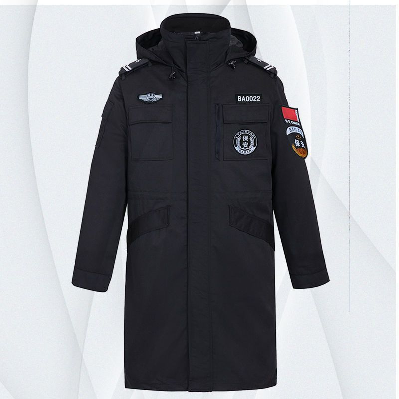 加厚加长保安大衣男冬季黑色作训棉服保暖冷库防寒执勤工作棉袄