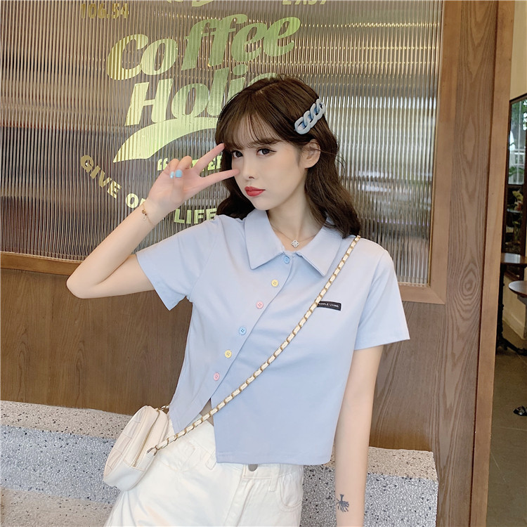 Women's T-shirt Short Sleeve T-Shirts Patchwork Button Simple Style Solid Color display picture 18