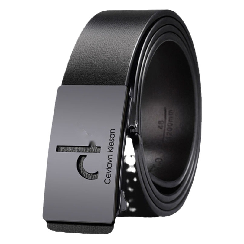 Transfronterizo Amazon Cinturón Hombres mejorado hebilla automática de dos capas Cinturón de piel de vaca de moda todo partido clásico pantalones cinturón hombres