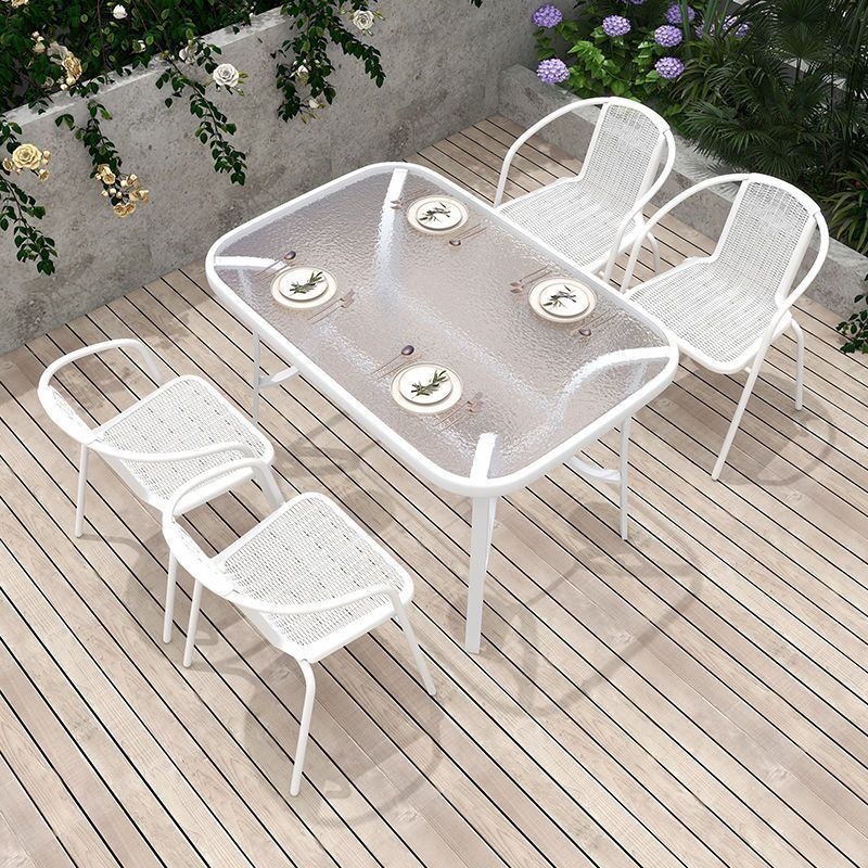 Outdoor Tables and Chairs for Courtyard and Balcony, White Outdoor Leisure Furniture, Waterproof and Sun-Resistant Folding Coffee Table for Outdoor Dining