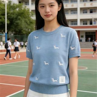 厂家直销 TB小狗刺绣短袖T恤女2026春夏新品舒适透气针织T恤上衣