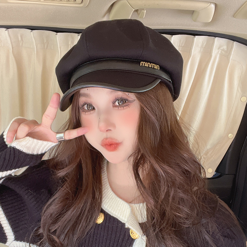 모자 여성 팔각형 모자 가을 겨울 입체 모직 소재 오리 베레모 문학 예술 전 경기 쇼 페이스 작은 큰 머리 둘레 화가 모자