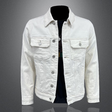 D9225欧美刺绣经典白色牛仔夹克男青年街头帅气外套潮翻领春季新
