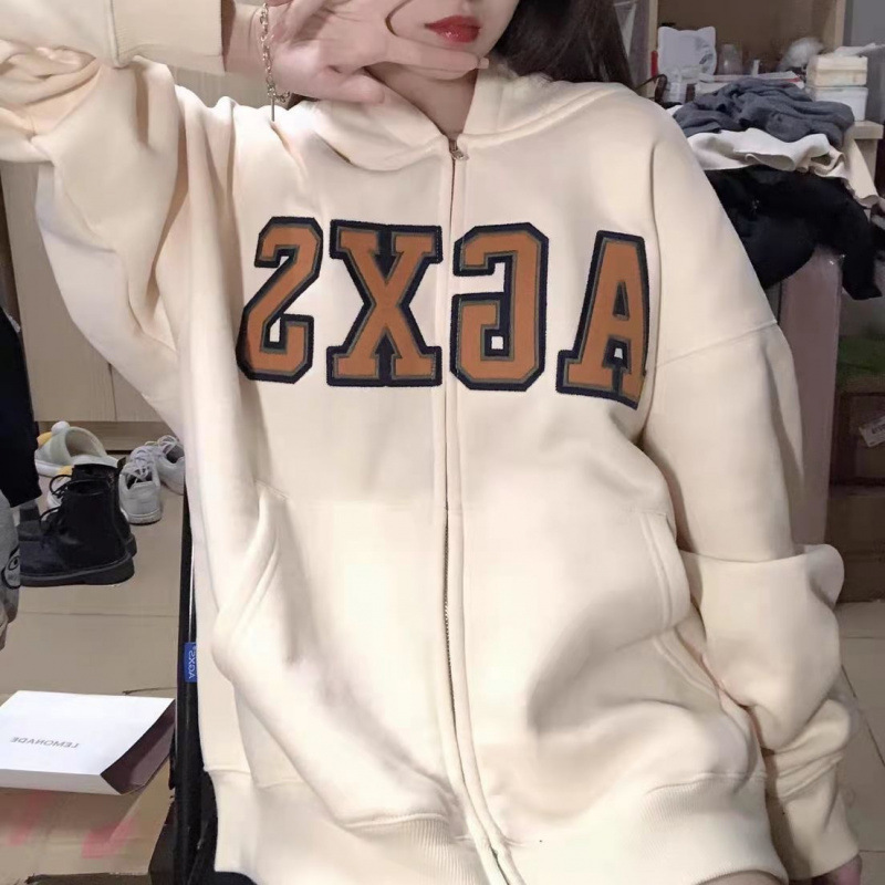 미국식 레트로 그린 스웨터 코트 여자 가을과 겨울 느슨한 캐주얼 올 매치 카디건 후드 야구 의류 INS 트렌디