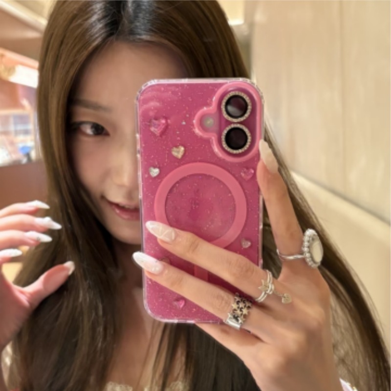 Transparent Glitter Love Sticker Magnetic Suitable for iPhone16Promax Phone Case Apple 15 Simple 1413
