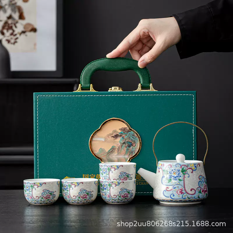 掐丝龙腾茶具套装功夫茶家用办公室陶瓷提梁壶泡茶待客高档送礼