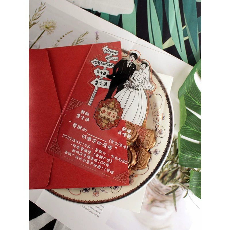 Креативная Новая высококачественная мультяшная Свадебная прозрачная акриловая Свадебная пригласительная открытка свадебное приглашение