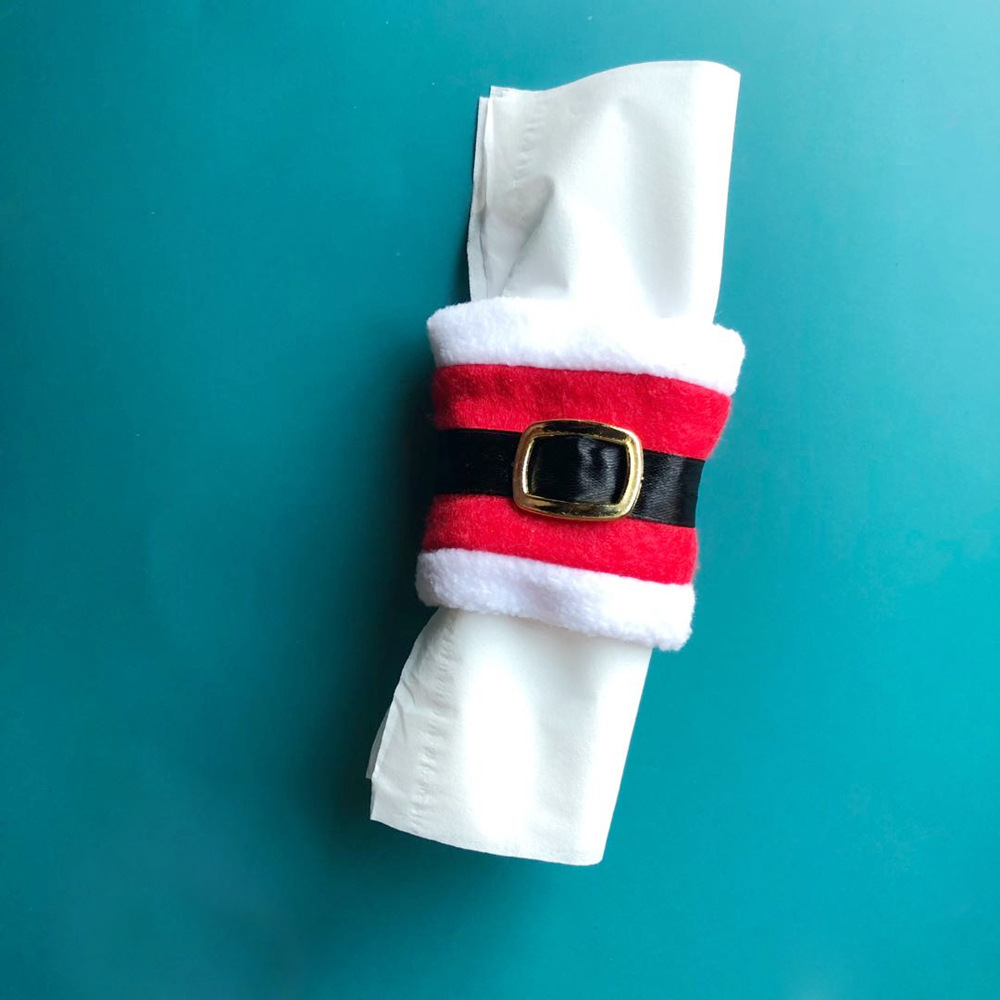 Funda de servilleta de Navidad felpa roja de Navidad con hebilla de cinturón de Navidad Servilleta con hebilla de cinturón de Navidad Funda de servilleta Adornos de Navidad