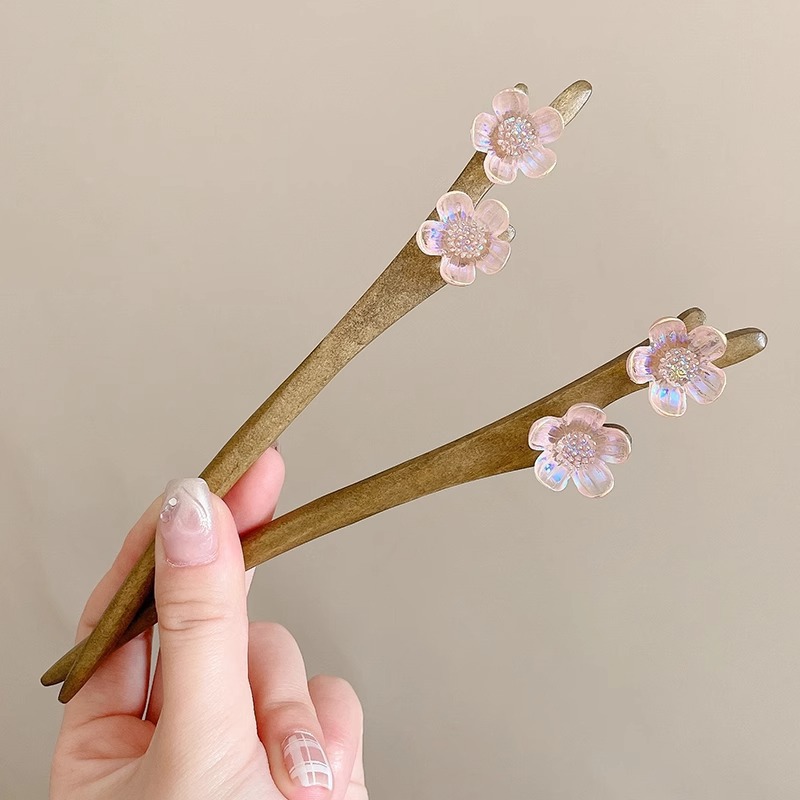 Pinzas de cabello de madera de melocotón para mujeres estilo antiguo chino pinzas de cabello de madera flores nuevos pinzas de cabello diarios 2025 estilo de viaje
