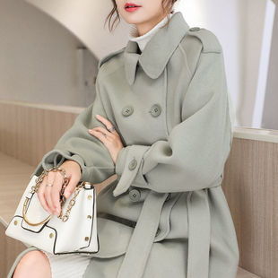 Woolen Coat Mid-length Woolen Coat 2025 Autumn and Winter New Hepburn Style Over-the-knee Straight Elegant Women's Wear Black