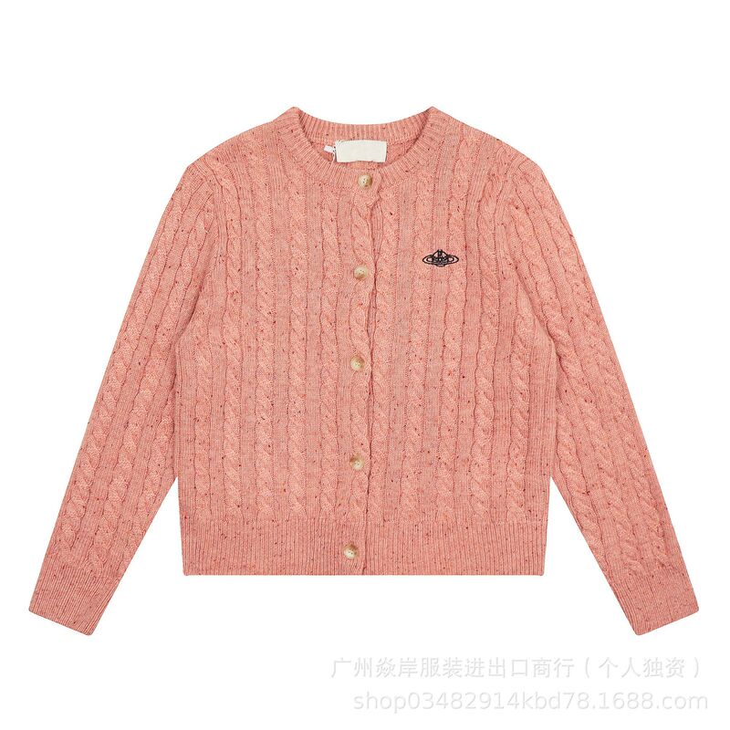 vivienne西太后土星美利奴羊毛针织开衫女秋复古绞花圆领毛衣外套|undefined