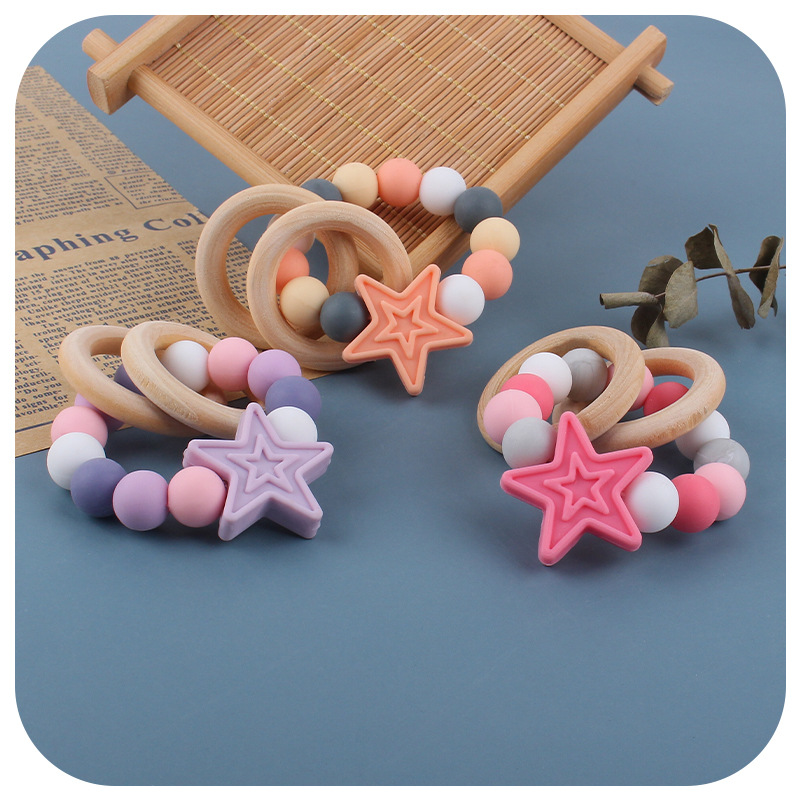 AliExpress nueva fábrica en stock al por mayor bebé mordedor pulsera de silicona para niños estrella de cinco puntas dientes juguetes de molienda
