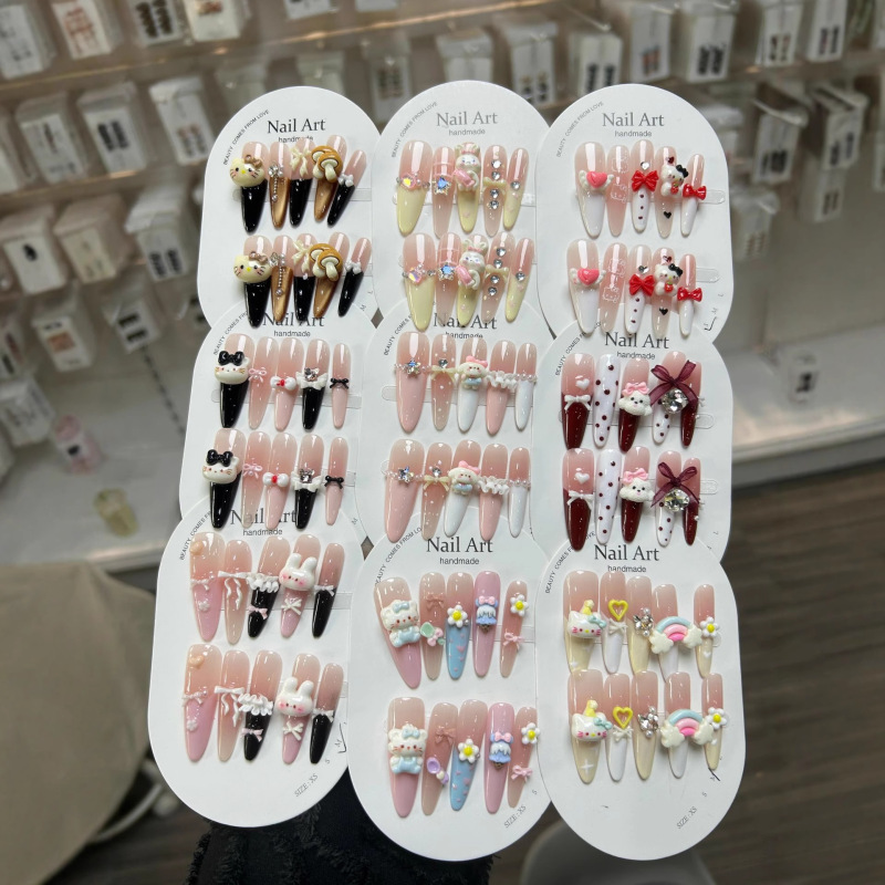 Purely Handmade Wearable Nails for Autumn and Winter Whitening Blind Box Live Broadcast Same Style Stall Cat Eye High-Value Nail Polish Wholesale with Diamonds