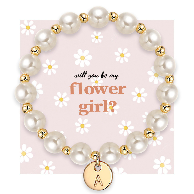 Proposal Gift 8mm Shell Pearl Adjustable Beaded Bracelet Gold Round Tag Flower Girl Gift Pearl Letter Bracelet Proposal Gift 8mm Shell Pearl Adjustable Beaded Bracelet Gold Round Tag Flower Girl Gift Pearl Letter Bracelet
